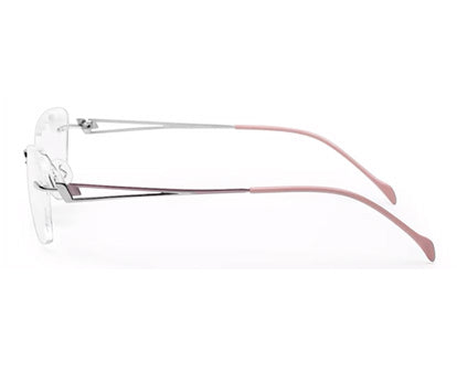 Pink Rectangle Rimless Metal Frame for Women