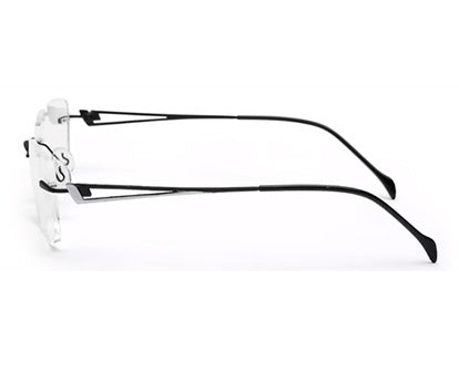 Black Rectangle Rimless Metal Frame for Men & Women