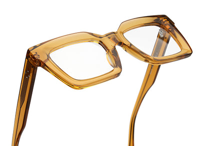 Thick Pale Yellow-Brown Full Rim Square Unisex Sleek Spectacles