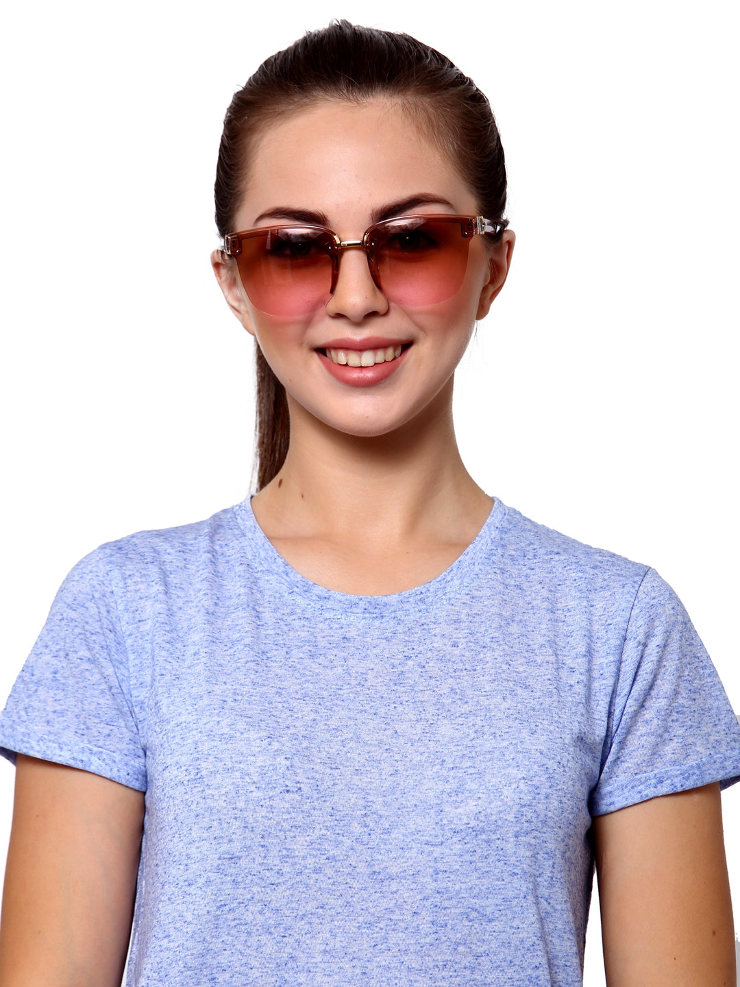 Brown Clubmaster Half Rim with Gradient Brown UV Sunglasses for Women