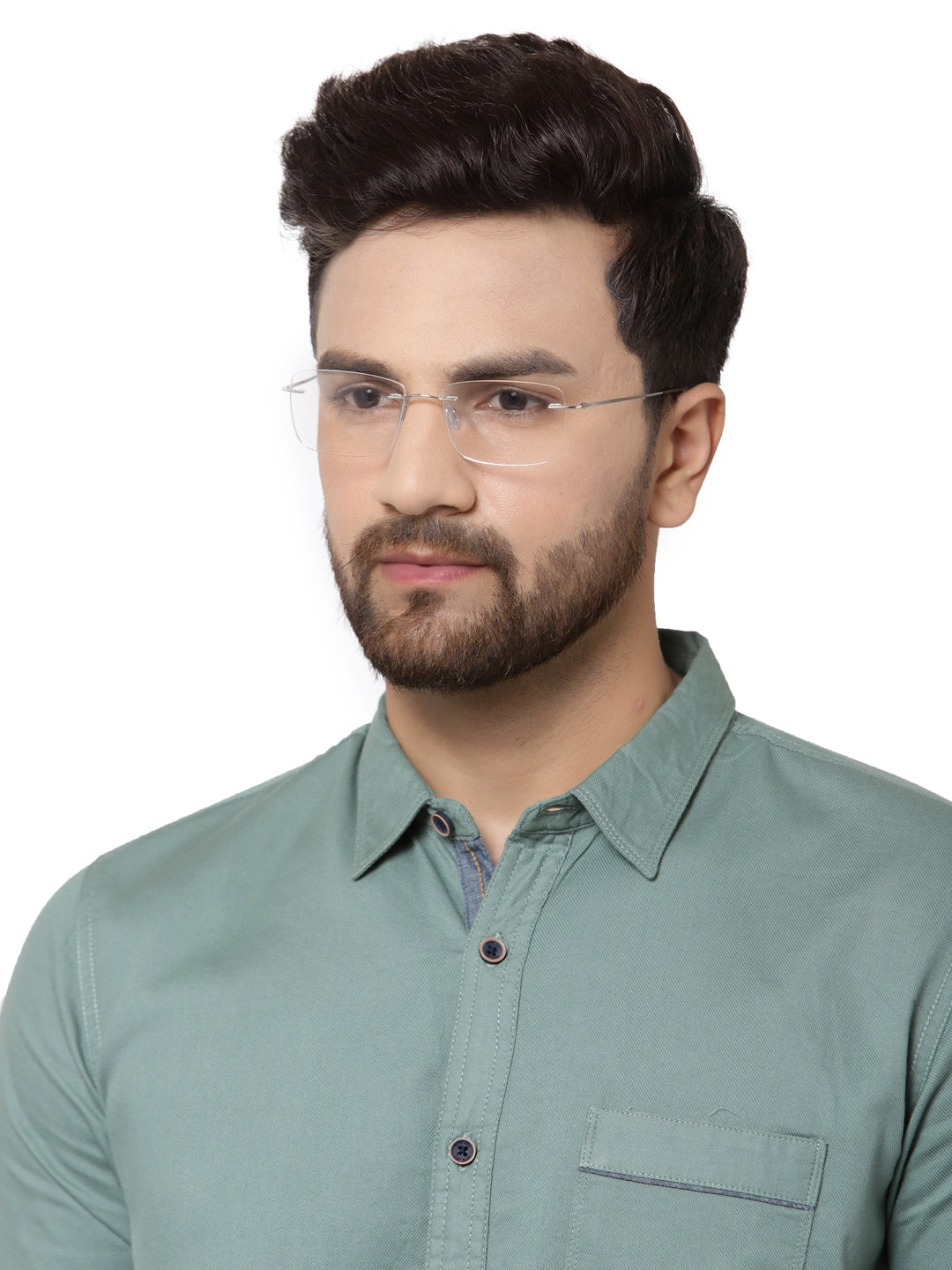 Silver Rectangle Rimless Titanium Unisex Frame