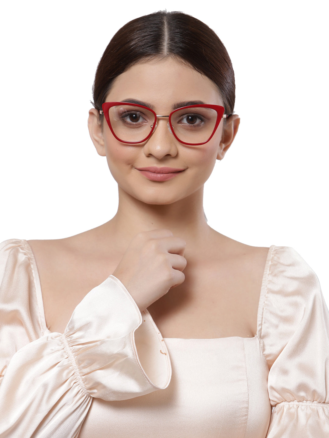 Red Cateyes Full Rim Acetate & Metal Women Eyeglasses Frame