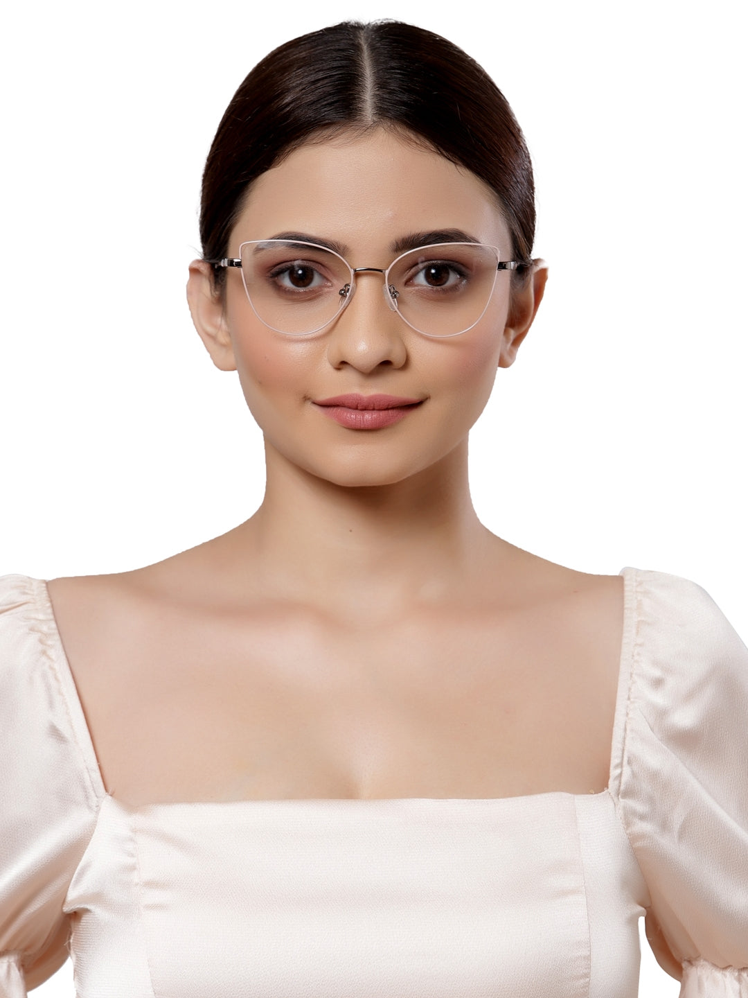 Grey Cateyes Full Rim Metal Women Eyeglasses Frame