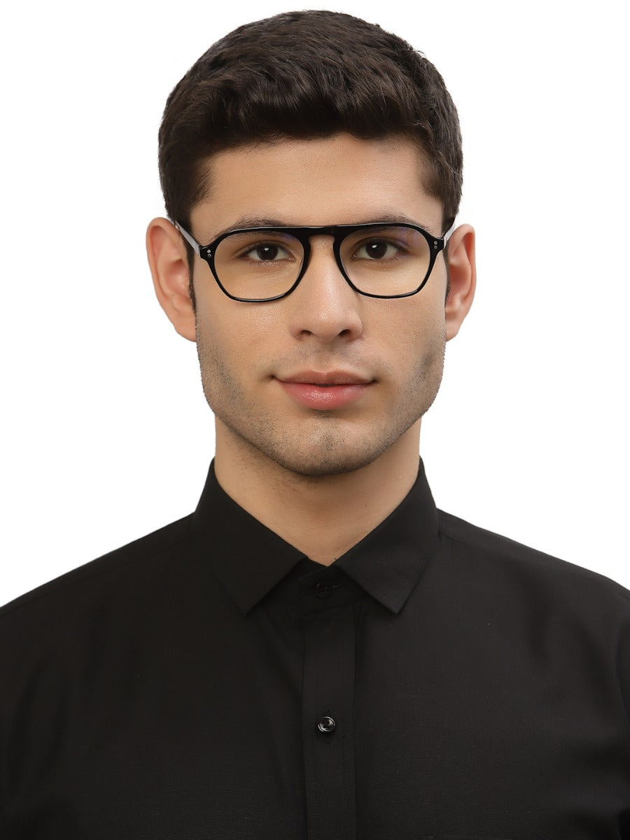 Black MOD Aviator Style Acetate Eyeglass Frame for Men