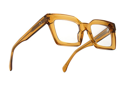 Thick Pale Yellow-Brown Full Rim Square Unisex Sleek Spectacles