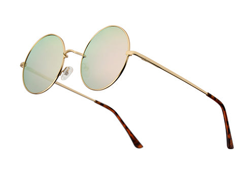 Peach Green Mirror Metal UV Sunglasses
