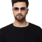 Gradient Blue Hexagon Silver Frame UV Sunglasses with for Men