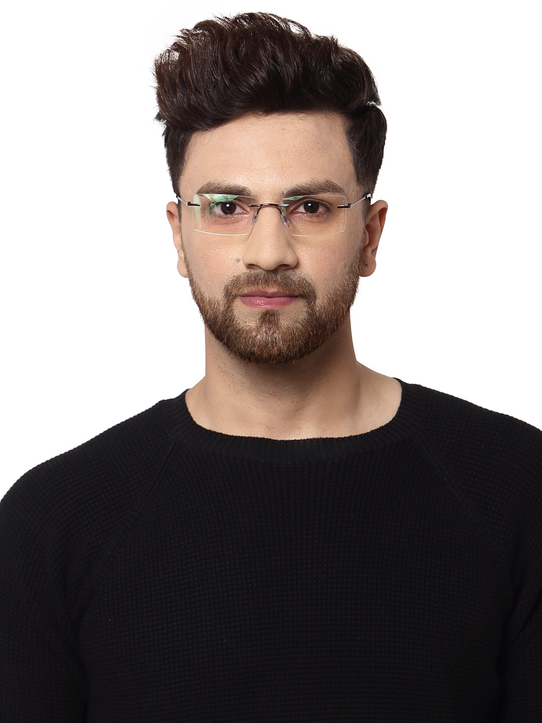 Dark Brown Rectangular Rimless Glasses Frames for Unisex