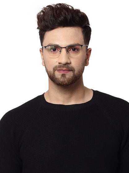 Dark Blue Wayfarer Half Rim Metal Frame for Unisex