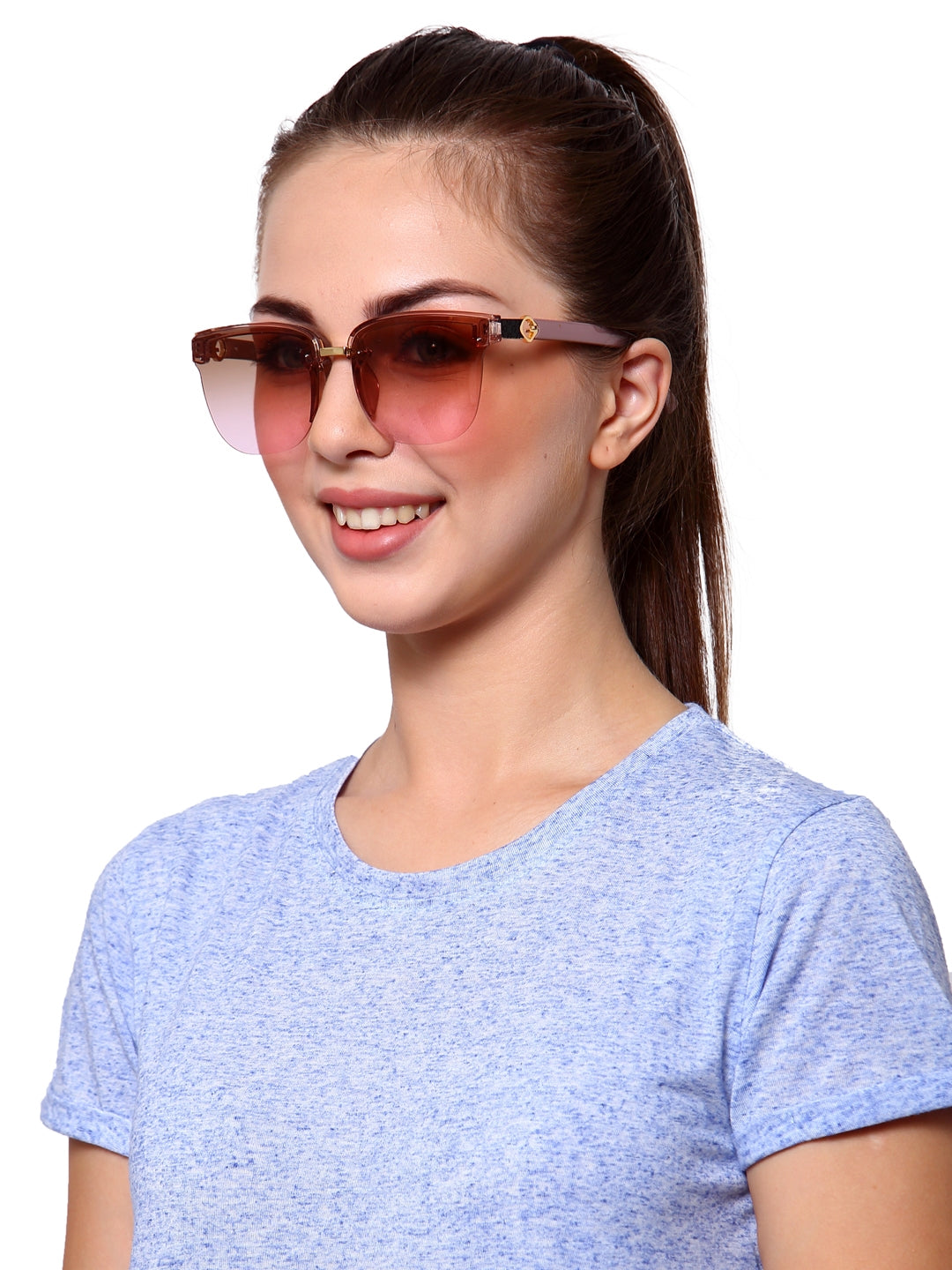 Brown Clubmaster Half Rim with Gradient Brown UV Sunglasses for Women