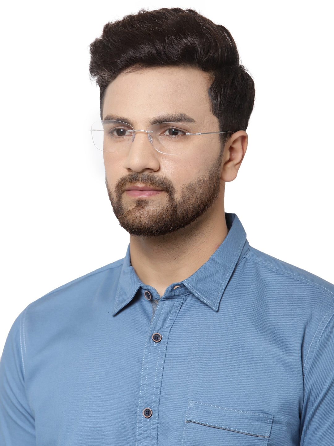 Silver Oval Rimless Titanium Unisex Glasses Frame