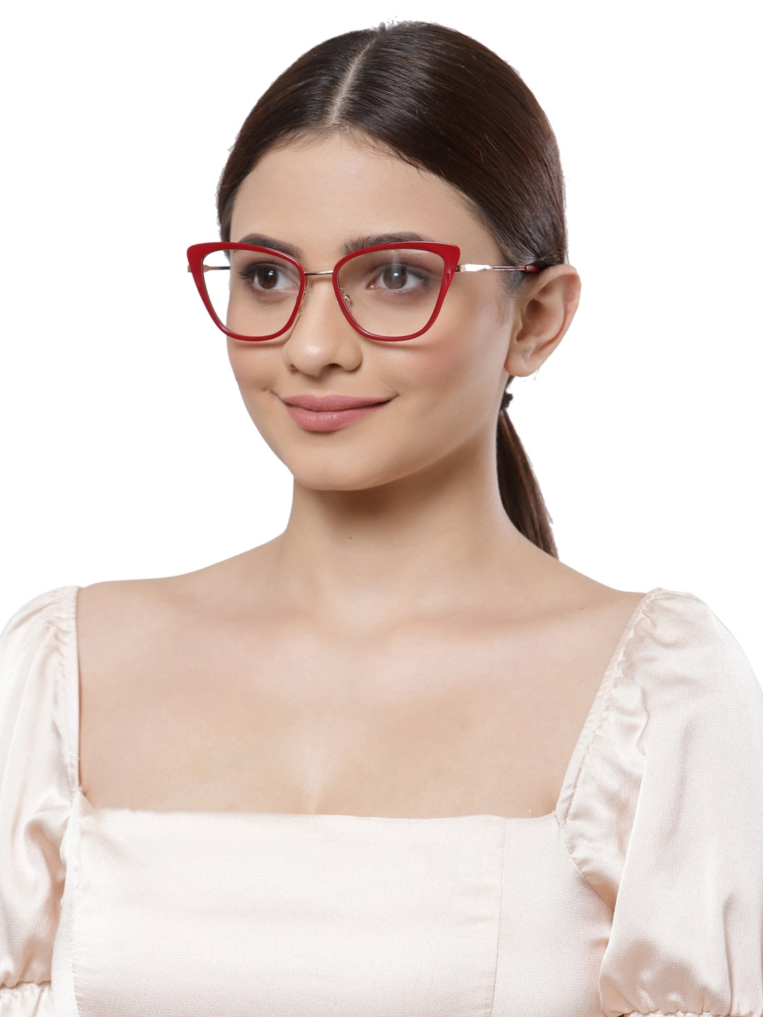 Red Cateyes Full Rim Acetate & Metal Women Eyeglasses Frame