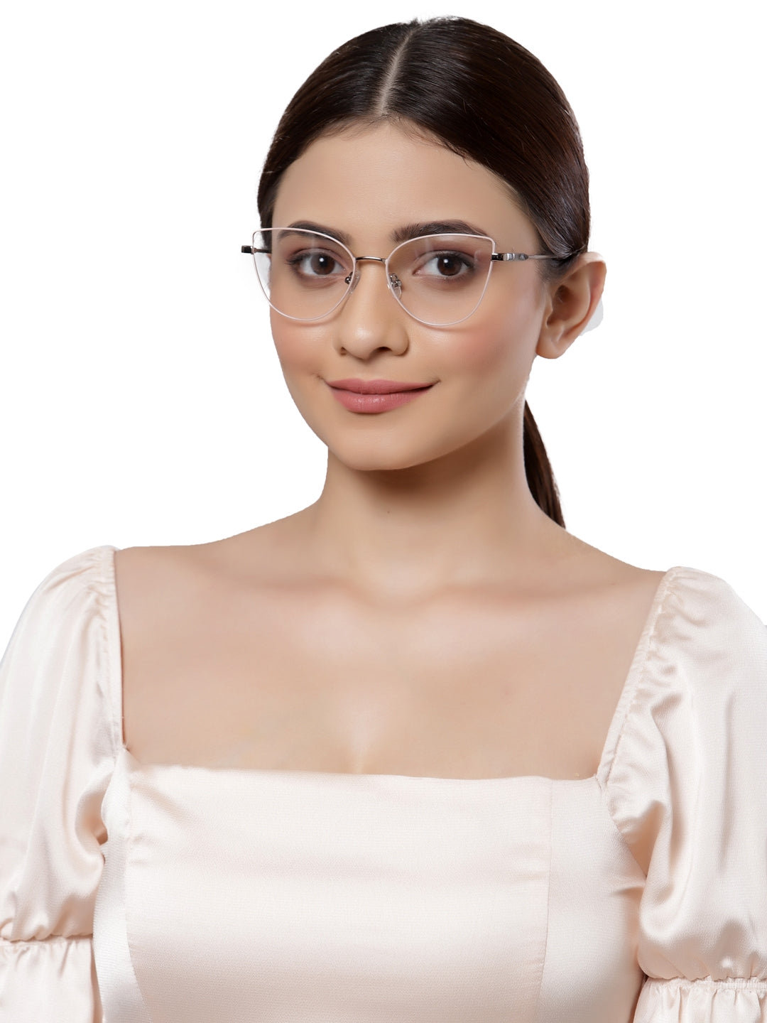 Grey Cateyes Full Rim Metal Women Eyeglasses Frame