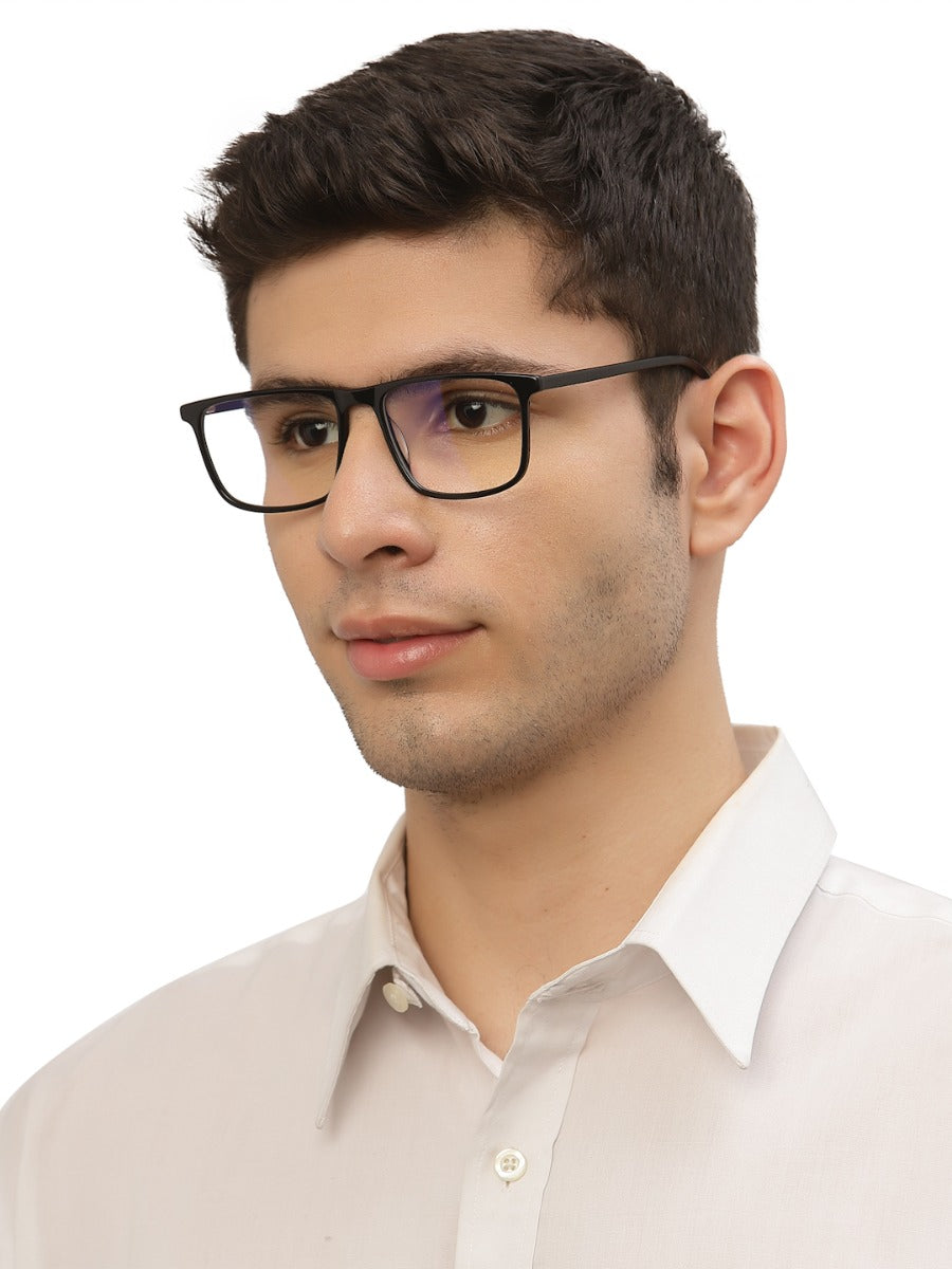 Black Square Shaped Acetate Eyeglasses Frames for Men