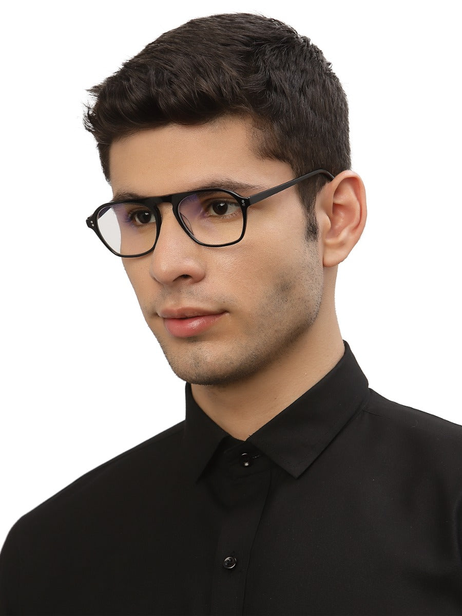 Black MOD Aviator Style Acetate Eyeglass Frame for Men