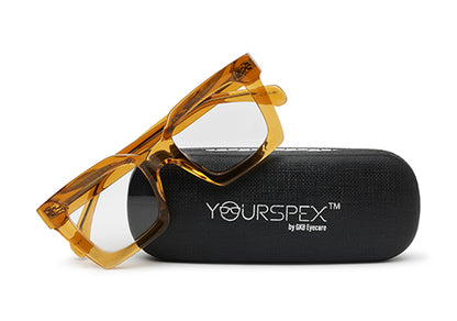 Thick Pale Yellow-Brown Full Rim Square Unisex Sleek Spectacles