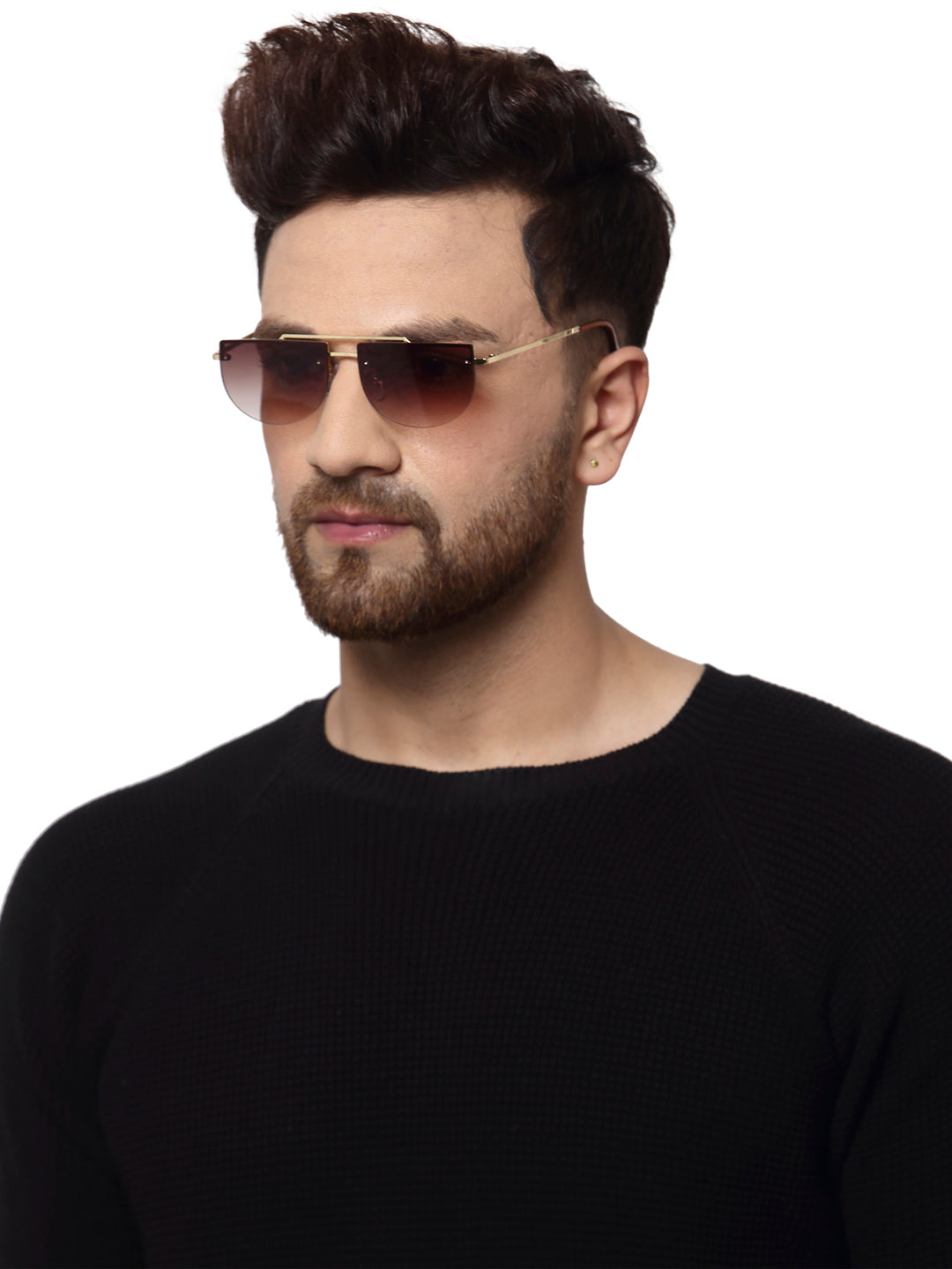 Gradient Brown Half Oval UV Sunglass