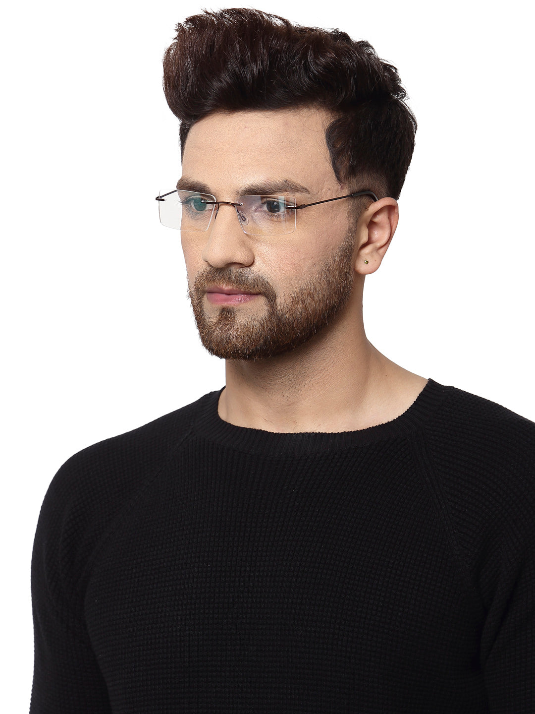 Dark Brown Rectangular Rimless Glasses Frames for Unisex