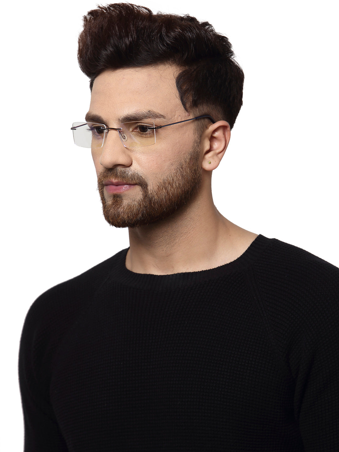 Gun Metal Rectangular Rimless Glasses Frames for Unisex