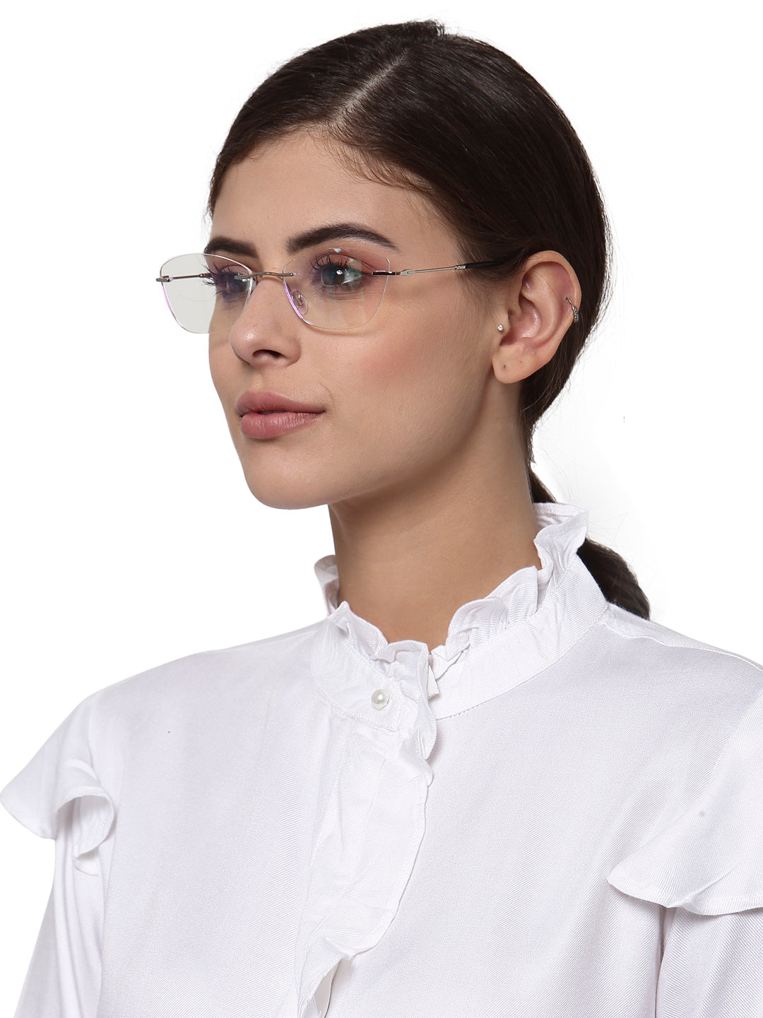 Silver Cateyes Rimless Metal Frame for Women