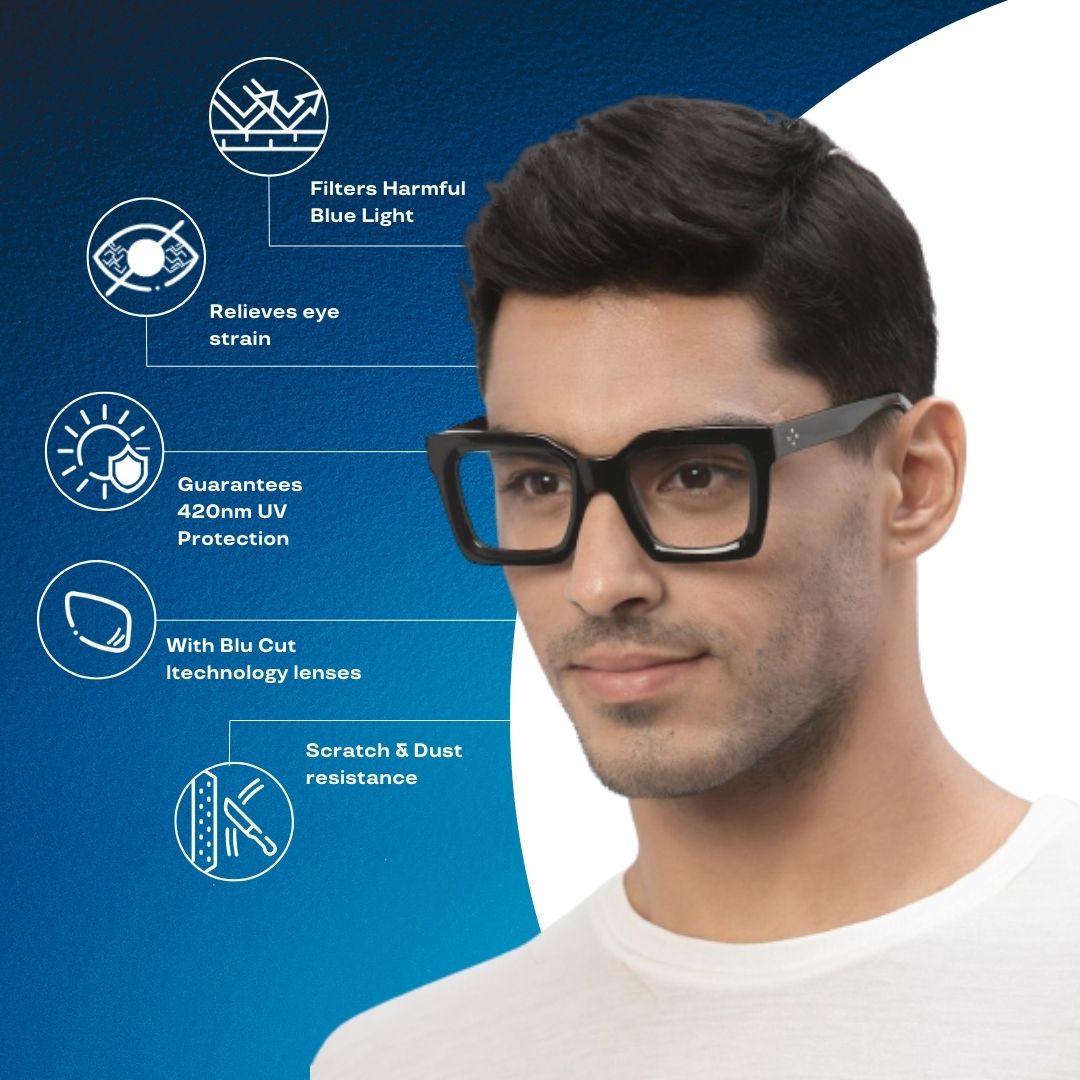 Thick Big Square Glasses Men Thick Black Square Full Rim Acetate