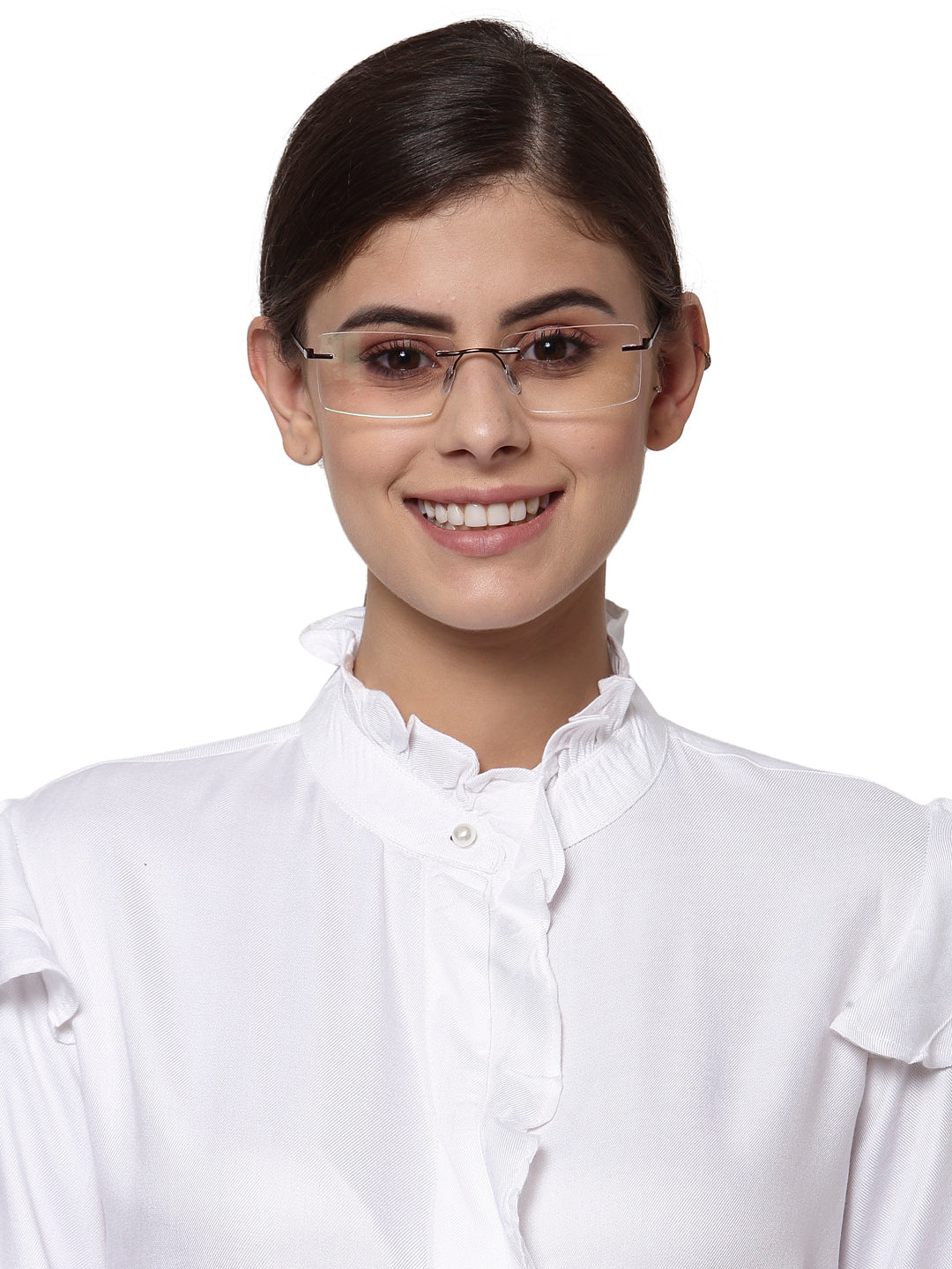 Dark Brown Rectangular Rimless Glasses Frames for Unisex