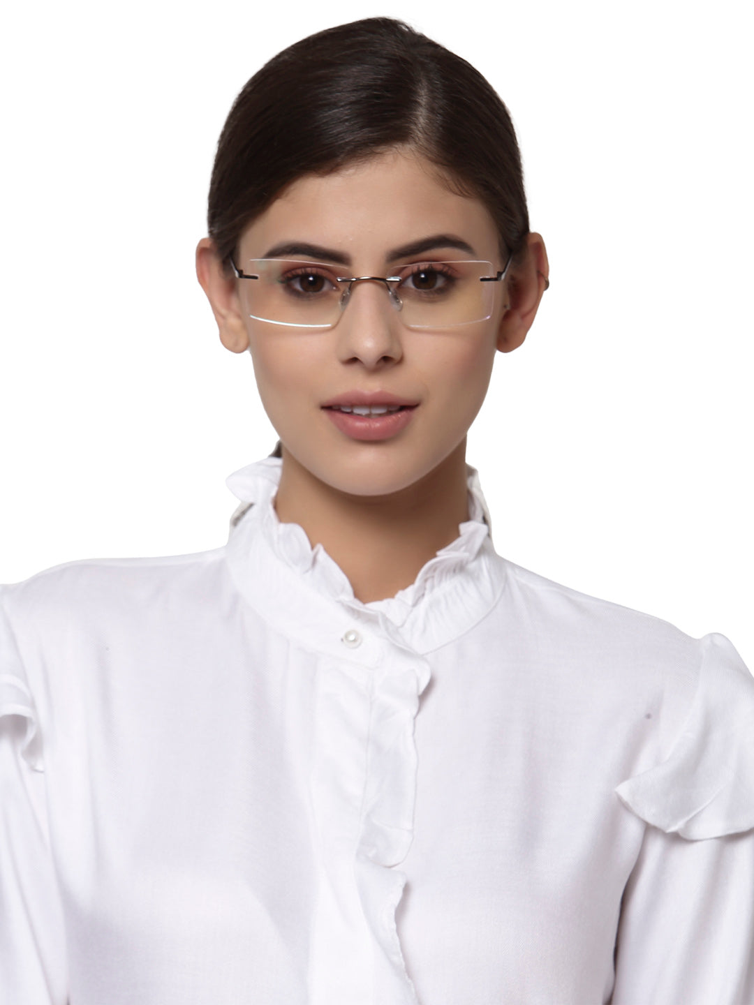 Gun Metal Rectangular Rimless Glasses Frames for Unisex