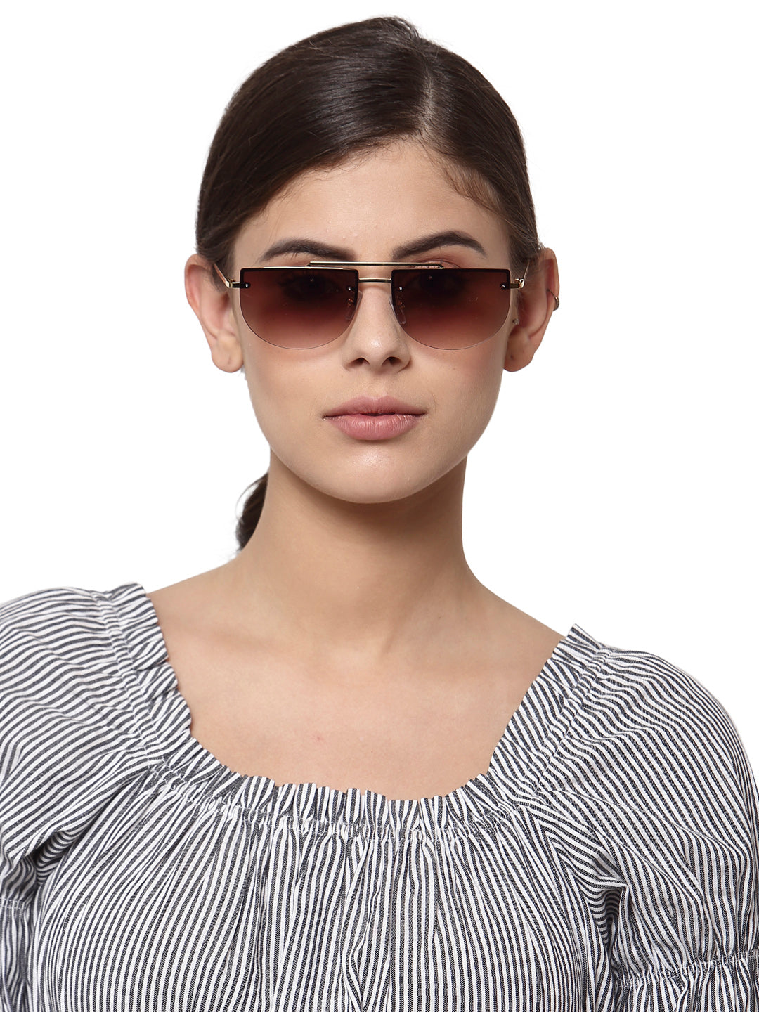 Gradient Brown Half Oval UV Sunglass