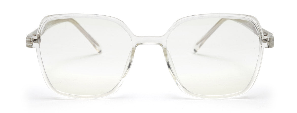 Computer Specs Zero Power in White Transparent Full Rim with Square Shape Acetate Frame for Women