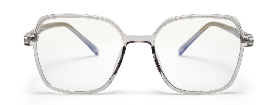 Computer Specs Zero Power in Grey Transparent Full Rim with Square Shape Acetate Frame for Women