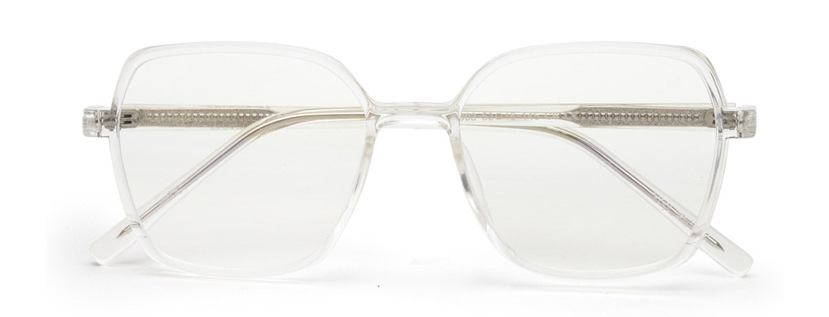 Computer Specs Zero Power in White Transparent Full Rim with Square Shape Acetate Frame for Women