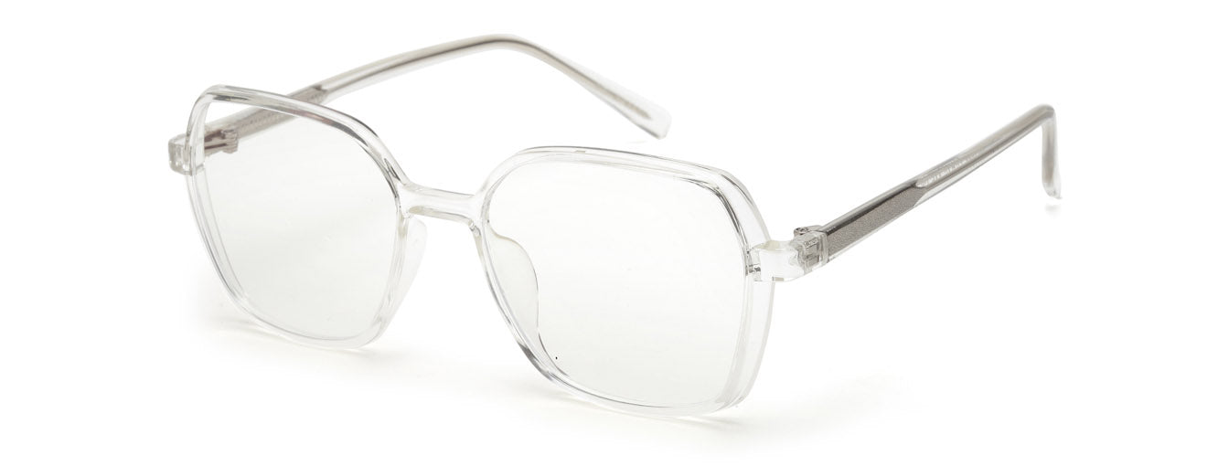 Computer Specs Zero Power in White Transparent Full Rim with Square Shape Acetate Frame for Women