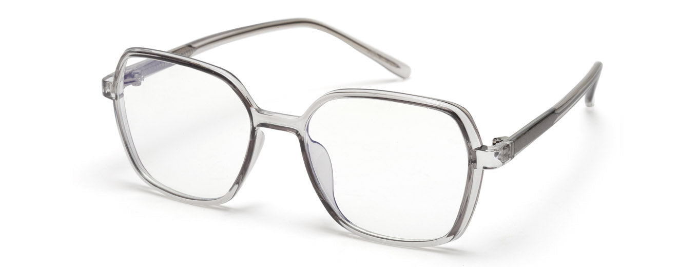 Computer Specs Zero Power in Grey Transparent Full Rim with Square Shape Acetate Frame for Women