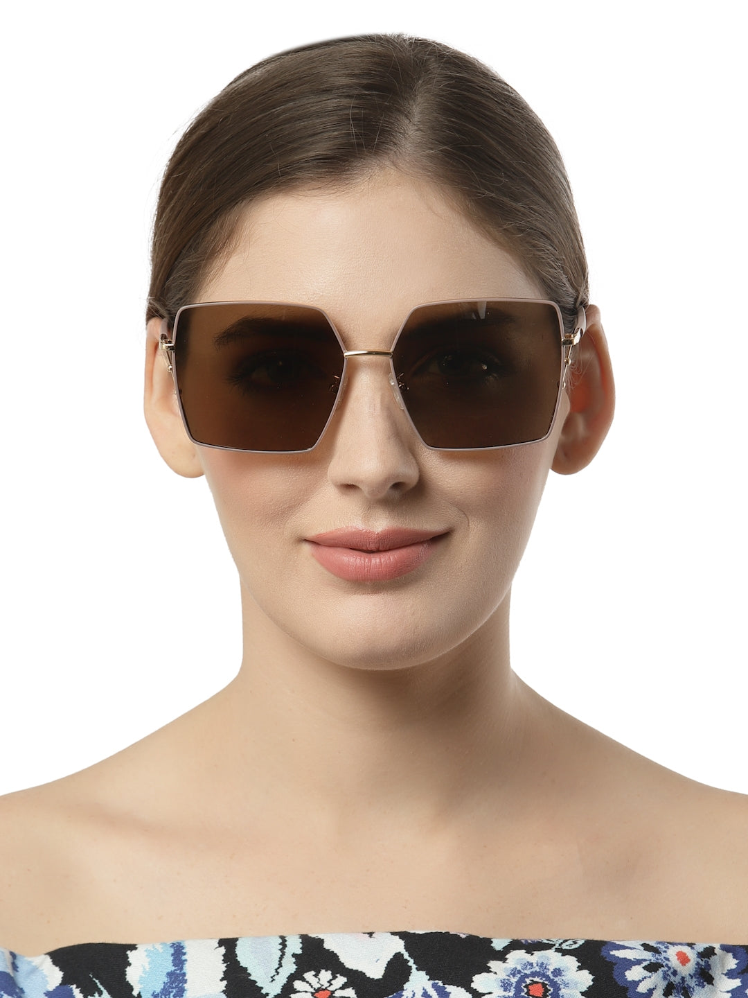 Light Brown Large Square UV Protection Sunglass for Women