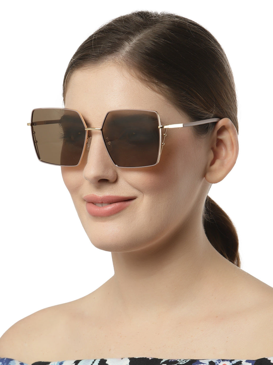 Light Brown Large Square UV Protection Sunglass for Women