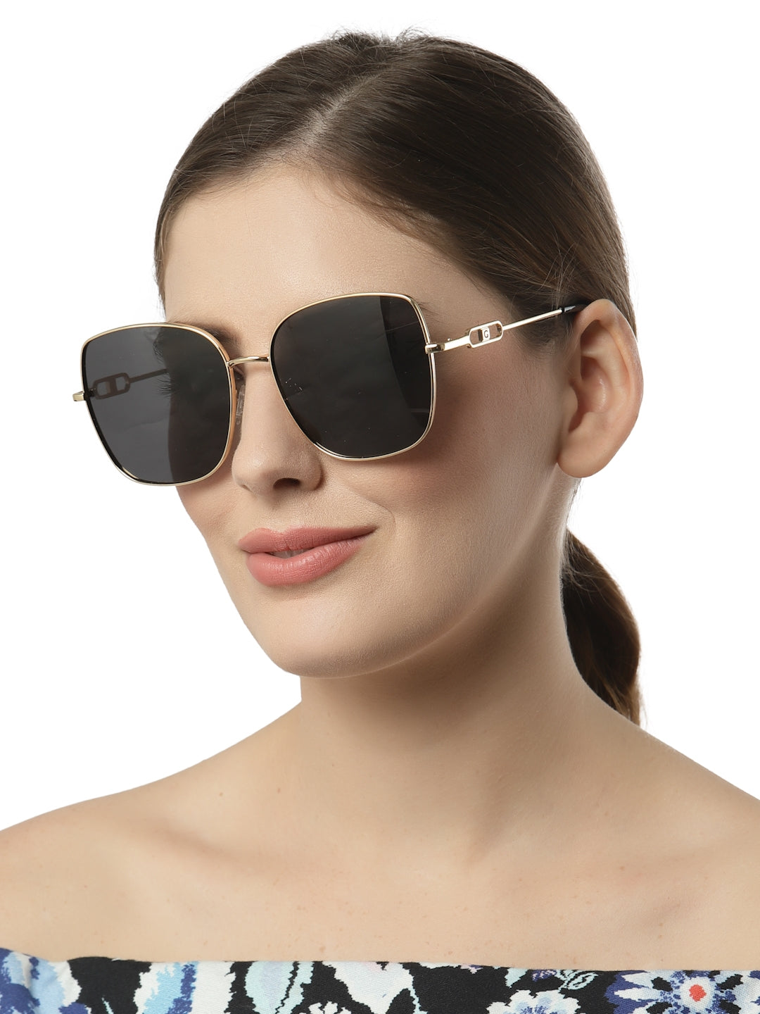 Gold Black Large Square UV Protection Sunglass for Women