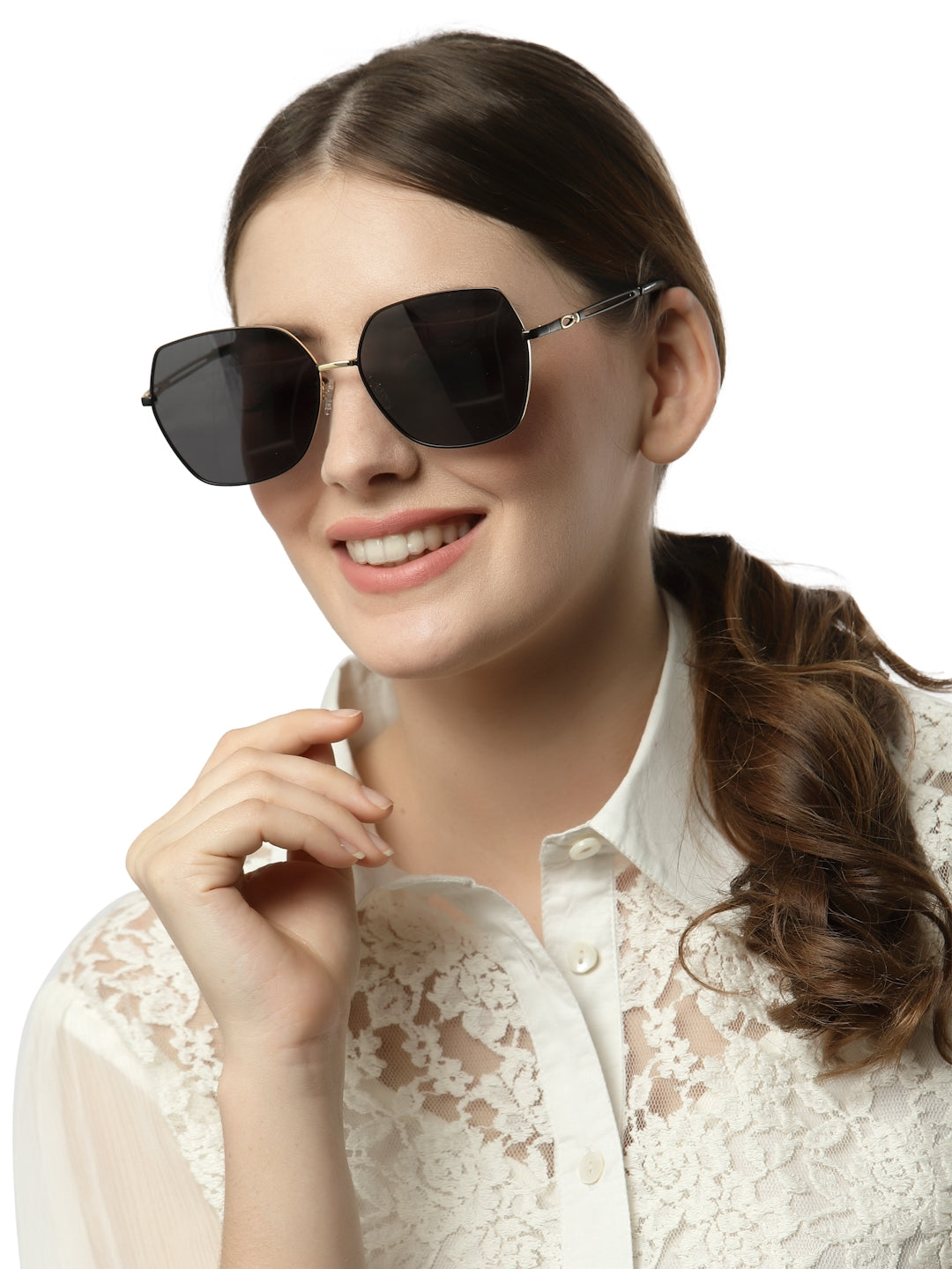 Black Large Round UV Protection Sunglass for Women