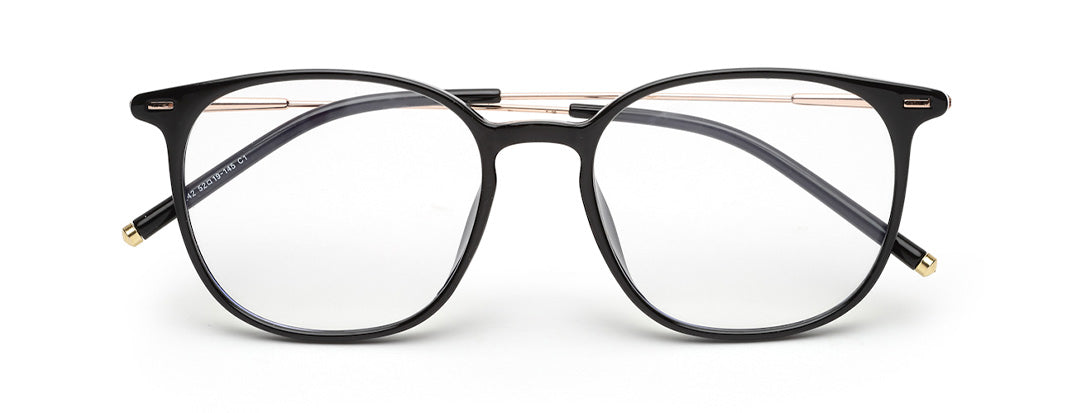 Glossy Black Square Spectacles with Rose Gold & Black Temple