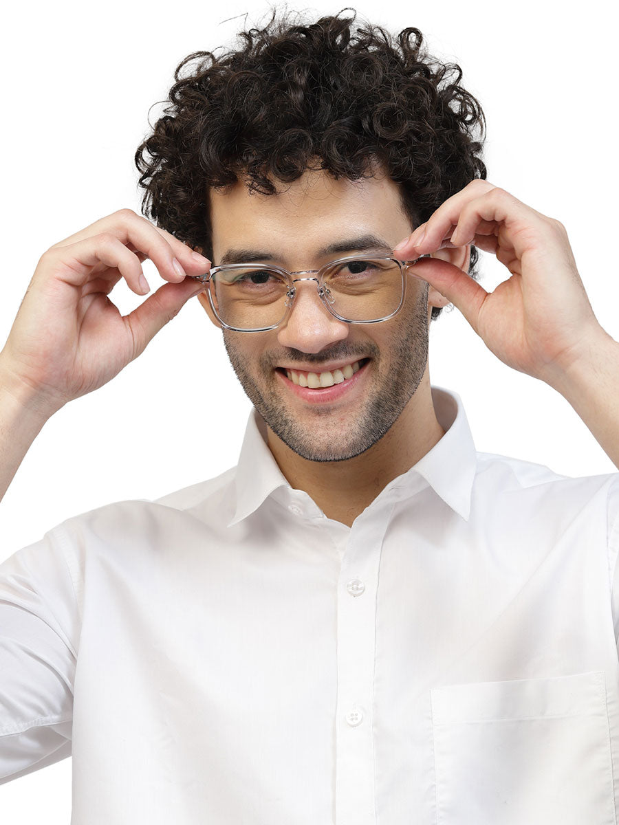 Titanium Transparent Silver Square Eyeglasses