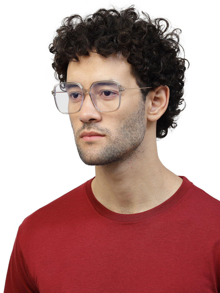 Large Square Transparent Glasses Mens with Rose Gold Temple