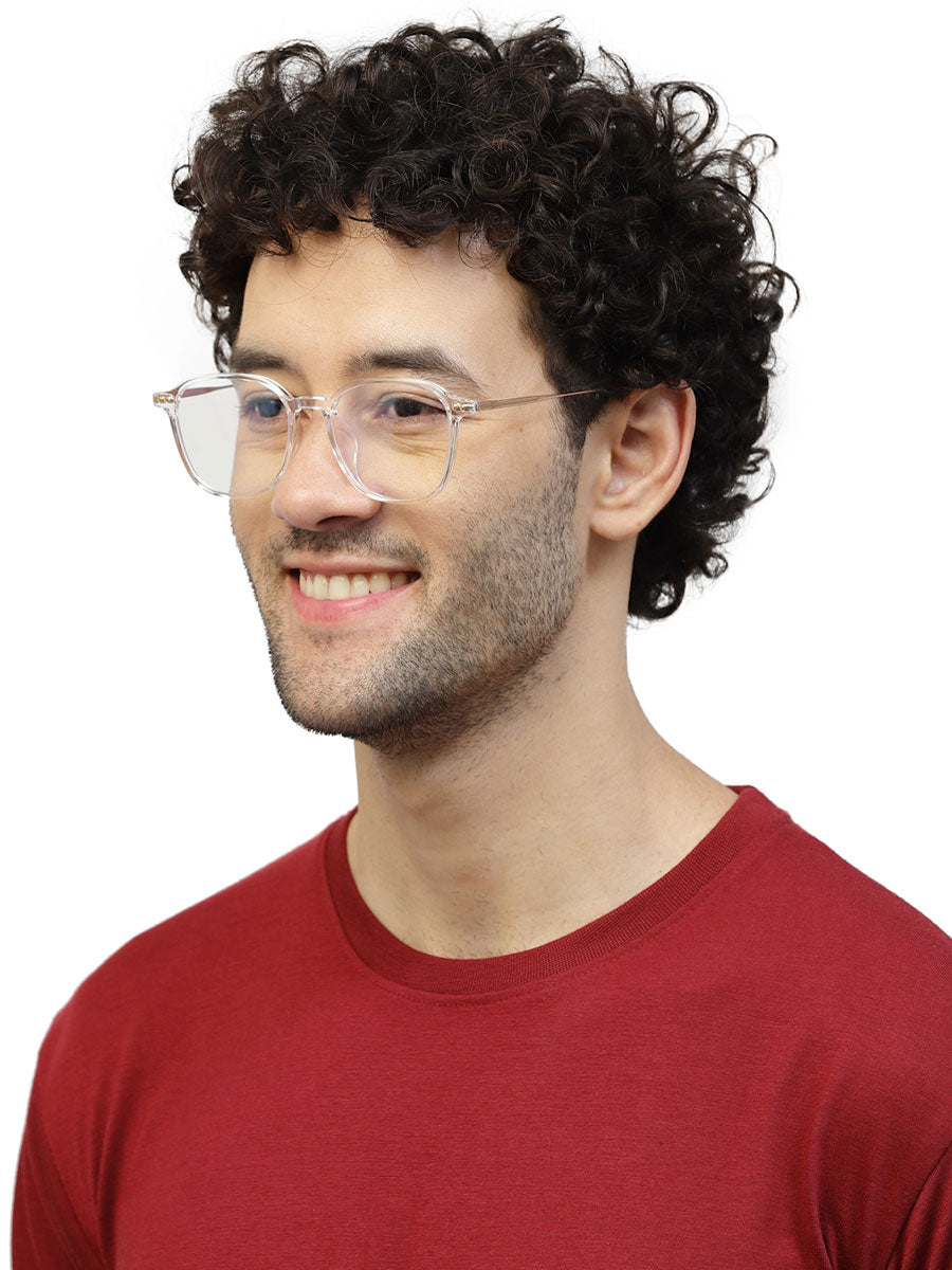 Square Shaped Stylish Transparent Glasses with Golden Temples