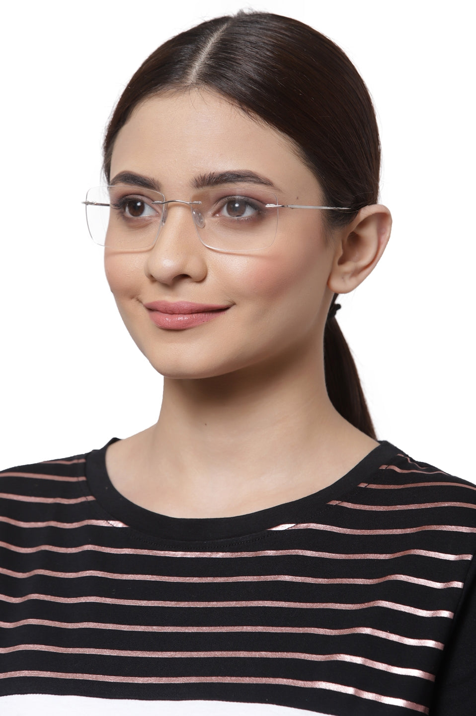 Silver Rectangle Rimless Titanium Unisex Frame