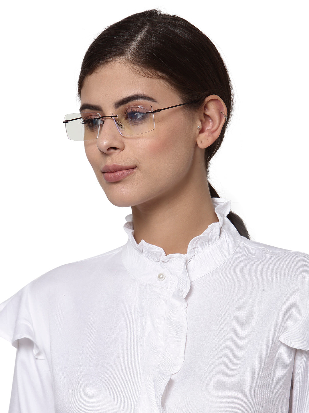 Dark Brown Rectangular Rimless Glasses Frames for Unisex