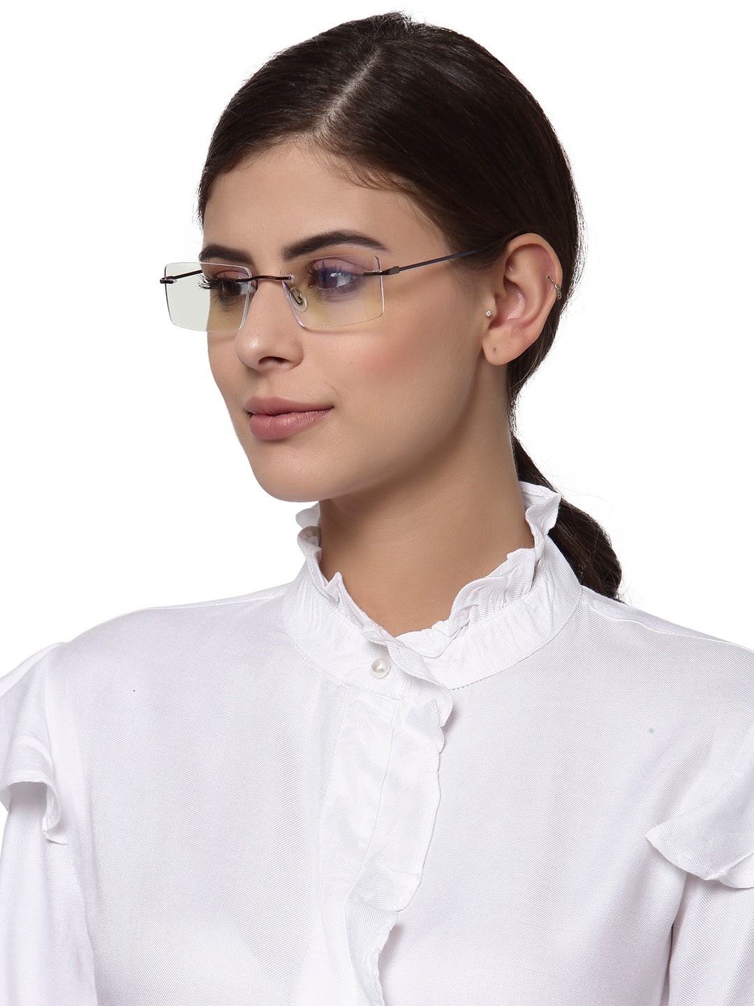 Gun Metal Rectangular Rimless Glasses Frames for Unisex