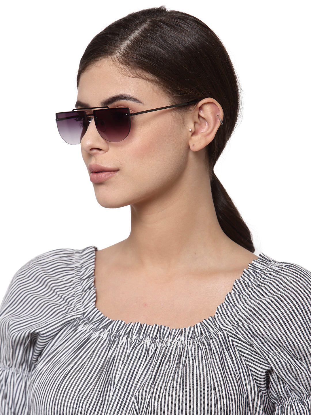 Gradient Black Half Oval UV Sunglass