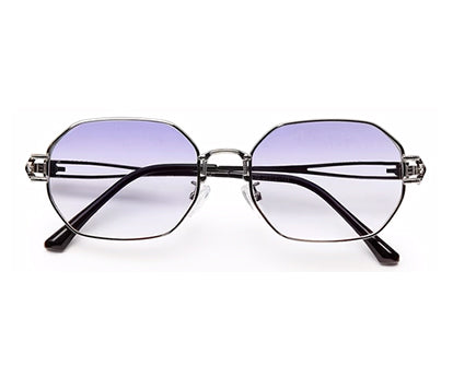 Gradient Blue Hexagon Silver Frame UV Sunglasses with for Men
