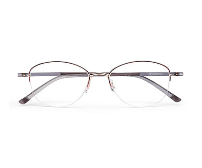 Pink Grey Oval Half Rim Metal Frame for Women