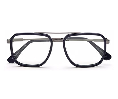 Dark Blue Silver Rectangle Eyeglasses for Men