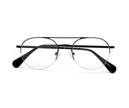 Black Matte Half-Rim Round Eyeglasses for Men