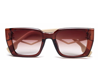Beige Brown Rectangle UV Sunglass for Women
